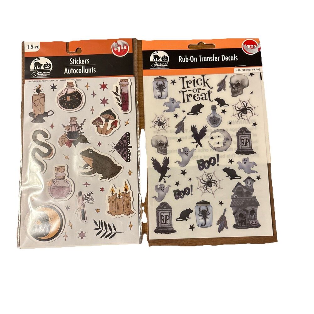 NIP Two Packs Greenbrier Halloween Stickers/Rub-On Transfer Decals Scrapbooking
